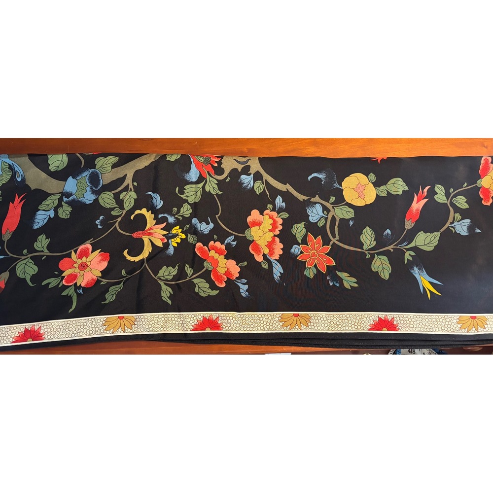 The Metropolitan Museum of Art Silk Scarf Black Floral Chinoiserie Made in Japan